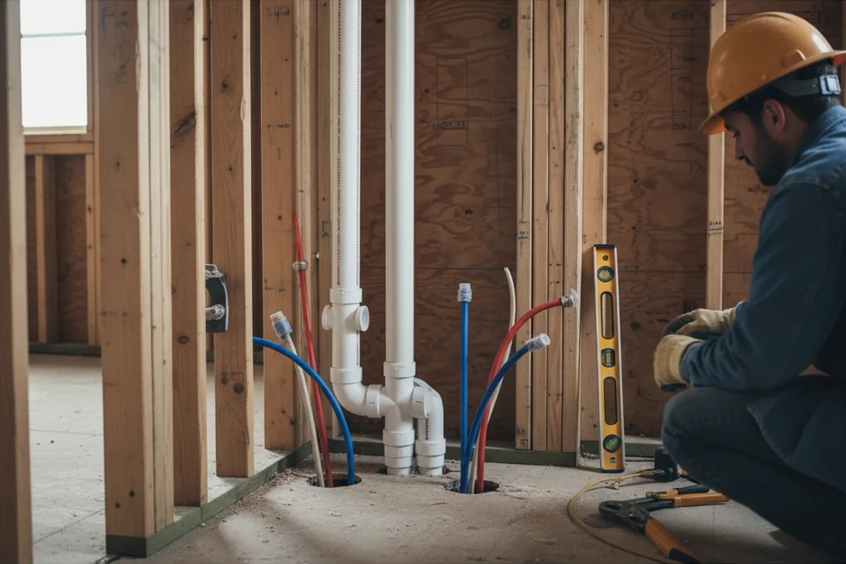 Drain and supply rough-in during Sump Pump Repair in Jacob